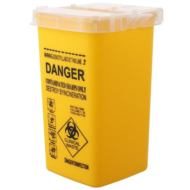 Caja pequeña para objetos punzocortantes, agujas de escritorio, contenedor para eliminación de objetos punzocortantes, suministros y equipos (amarillo)
