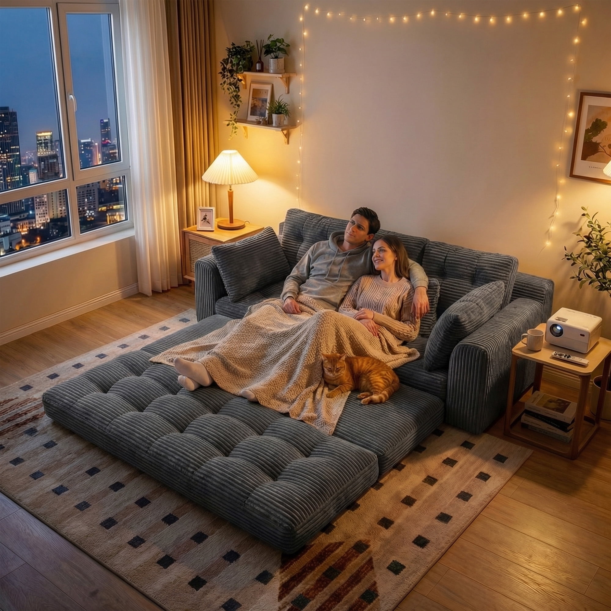 EnHomee 74.8" Foldable Sofa for Adult 3 Seater Sofa Bed Couch with Deep Seat Adjustable Floor Sofa Couch with 5 Pillows,Grey