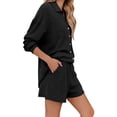 thumbnail image 3 of LIZUOJUN Pajamas for Women Set Shorts Long Sleeve Sleepwear 2 Piece Lounge Set Soft Comfortable Breathable Pjs Loungewear Notch Collar Button Down Pajama Casual Sleepwear - M, 3 of 7