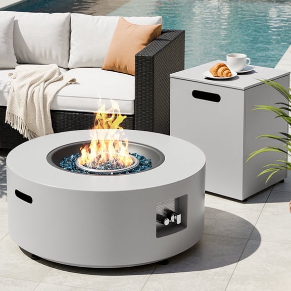 TLGREEN 30 in Outdoor Propane Fire Pit Table, 2 in 1 Round Patio Gas Fire Pit, 50,000 BTU, Adjustable Legs, for Backyard, Garden,Pool,Balcony, Gray