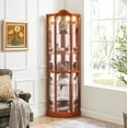 thumbnail image 3 of Lighted Corner Display Curved Top Curio Cabinet Wooden Shelving Unit with Tempered Glass Door, Bar and Liquor Storage Area with 6 Adjustable Shelves, 3 of 15