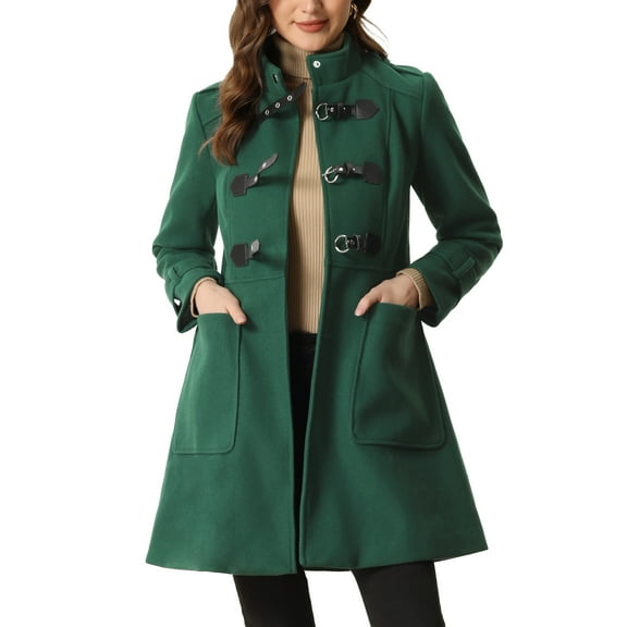INSPIRE CHIC Stand Collar Coat for Women's Single Breasted Vintage Winter Outwear Coats Green XS