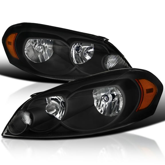 Spec-D Tuning Headlights Black W/ Amber Reflector Compatible with 2006-2013 Chevy Chevrolet Impala, 2006-2007 Monte Carlo, 2014-2016 Impala Limited, L R Pair Head Light Lamp Assembly