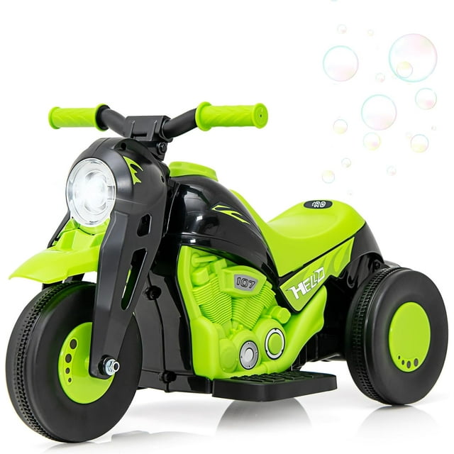 OLAKIDS Kids Motorcycle, 6V Electric Ride On Car with Automatic Bubble Function, Foot Pedal, Headlight, Music, 3 Anti-Skip Wheels Vehicle for Children, Toddler Ages 3+ (Green)