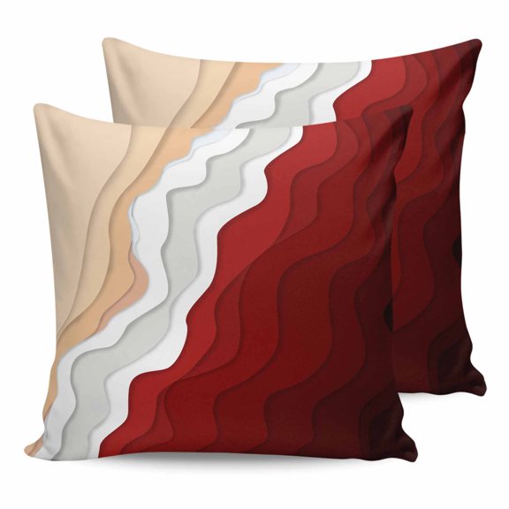 Outdoor Waterproof Throw Pillow Covers Set of 2 Red Beach Waves Decorative Pillowcases Square Outdoor Pillows Cushion Case 18x18 Inch Abstract Art Patio Pillows for Couch Sofa Bed Garden