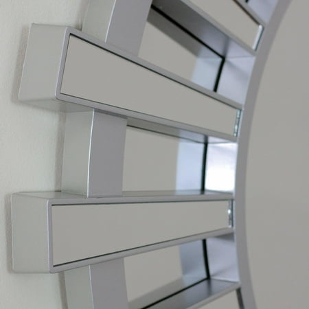 25 5 Sparkling Regal Sunburst Matte Silver Decorative Round Wall Mirror