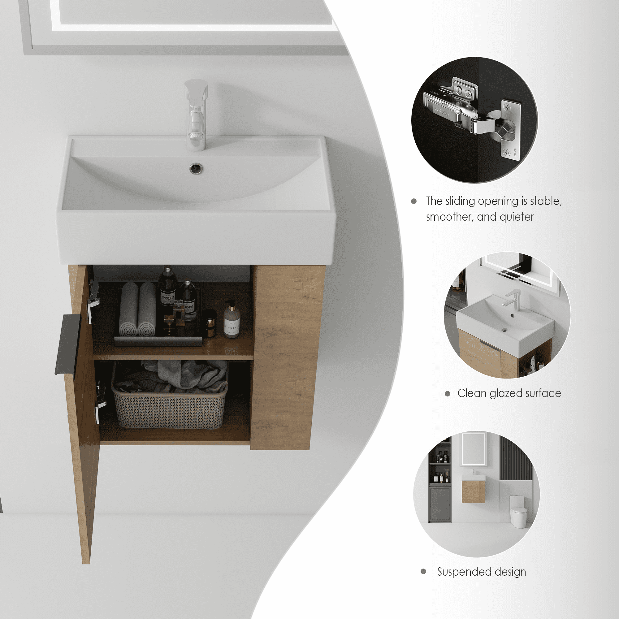 Leumius 21.6" Floating Bathroom Vanity with Ceramic Sink,Floating Bathroom Sink Cabinet for Small Space,Bathroom,Oak