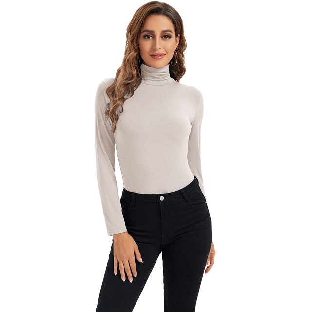 Hauts à Manches Longues pour Femmes Col Roulé Doux Extensible Ajusté Couche de Base