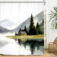thumbnail image 2 of Mountain Forest Tree Shower Curtain Set Foggy Misty Watercolor Nature Landscape Scene Polyester Waterproof Cloth Bathroom Curtain with 12 Hooks, 2 of 6
