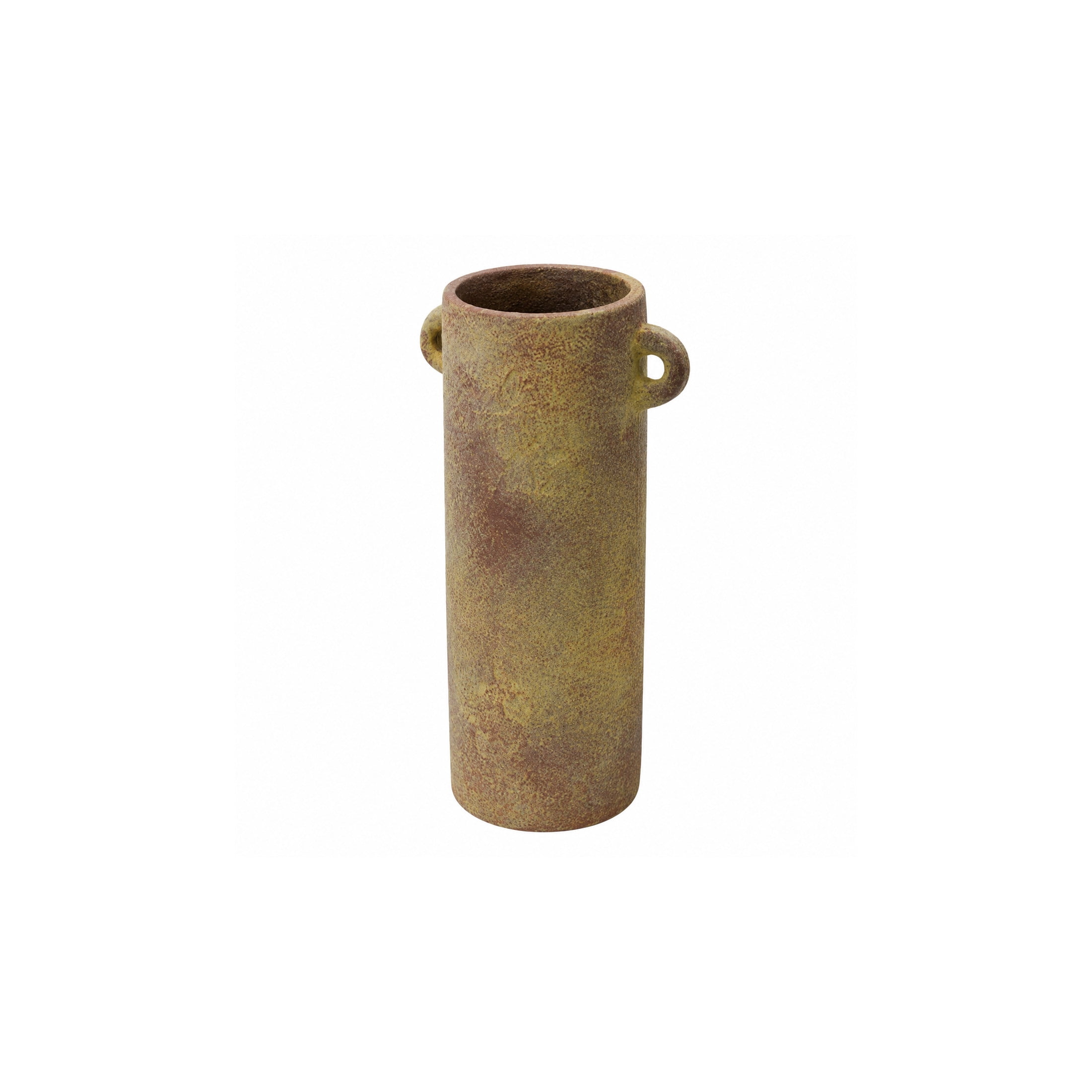 DecMode 9" Antique Style Textured Brown Ceramic Vase with Handles