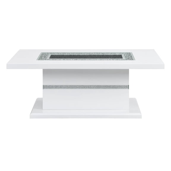 Global Furniture USA Monaco Engineered Wood & Glass Coffee Table in White/Silver