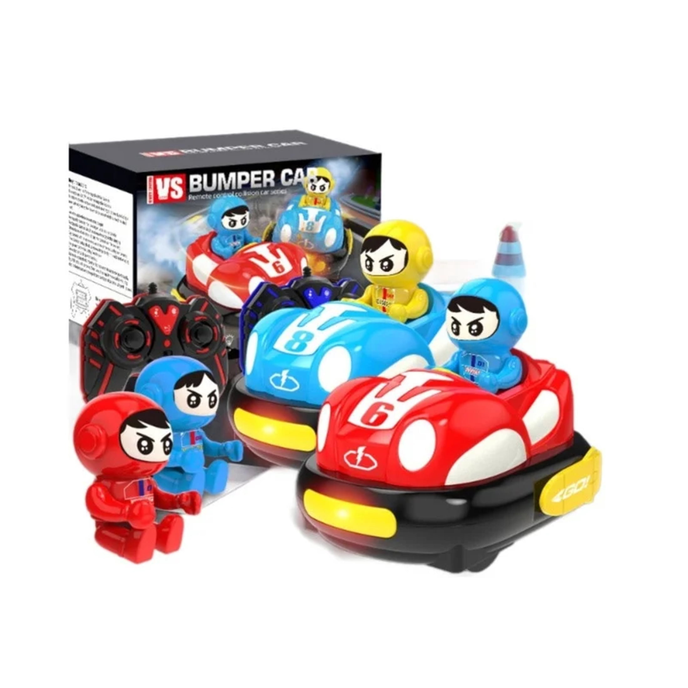 RC Bumper Car Funtogether Toys, 2-Player Set with Ejector Seats, Lights & Sounds, 2.4GHz Remote, USB Rechargeable, Red & Blue