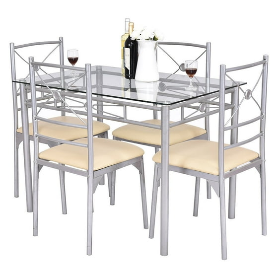 Gymax 5 Pc Dining Table Chairs Set Tempered Glass Kitchen Gymax 5 Pc Dining Table Chairs Set Tempered Glass Kitchen Room Furniture