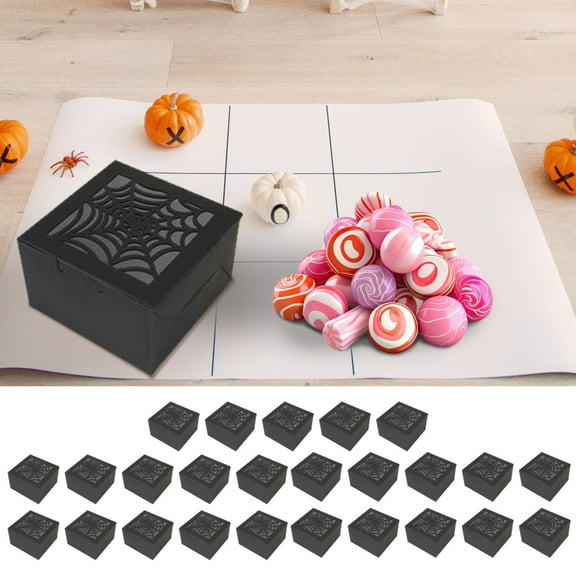 Halloween Treat Boxes, Cardboard Box with Halloween Theme, Window Tricks or Treat Paper Gift Container for Cookie Goodie Candy Sweet Party Favors (Orange/25 Pcs) 4.02x4.02x2.52"