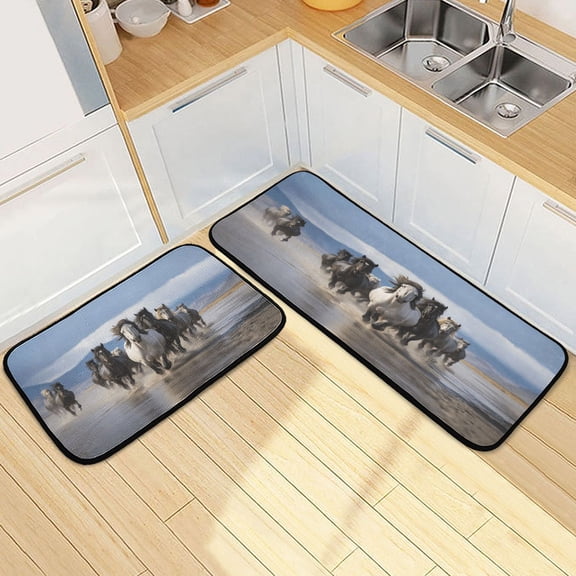 Dailycode 2 Pcs Kitchen Rug Set Non Slip Absorbent Soft Floor Mats for Kitchen Bathroom Horses Galloping on Water 19.7"x27.6" 19.7"x47.2"