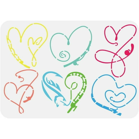 Love Heart Fishing Rod Drawing Stencil 11.7x8.3inch 6 Styles Go Fishing Painting Template Love Heart Decoration Stencil DIY Art Stencil for Painting on Wood Wall Fabric Furniture