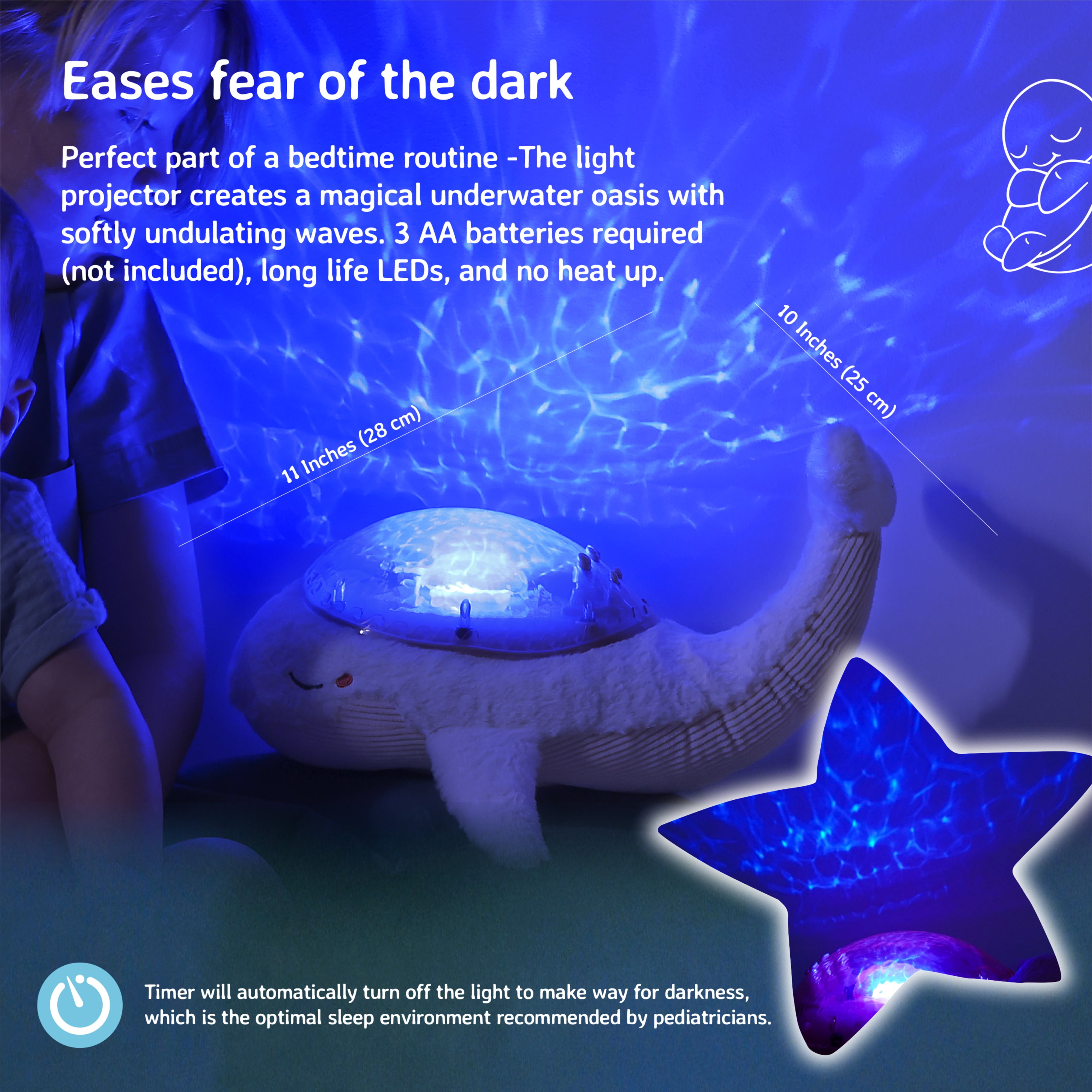 Cloud b Dimmable Ocean Whale LED Night Lights, Soft Aquamarine Glow; Deep Blue Glow