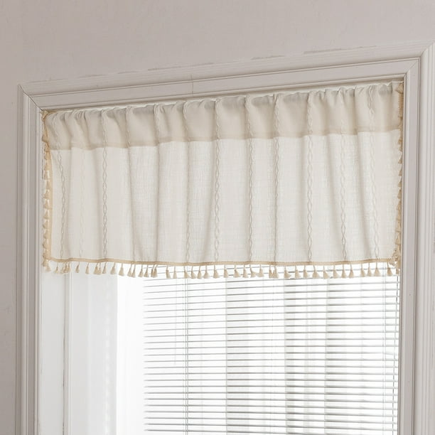 CUH Kitchen Curtains Tassel Topper Short Panel Semi Sheer Living Room