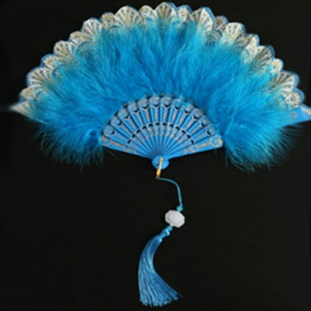 

Leke Lolita Feather Folding Fan Sweet Fairy Girl Court Dance Hand Fan With Pendant