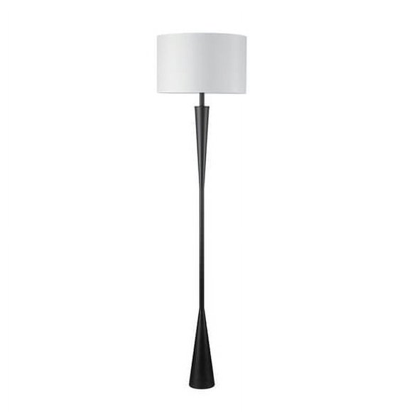 Globe Electric x Novogratz 67224 Temple 70"" Floor Lamp Matte Black White Fabric Shade Socket Rotary Switch