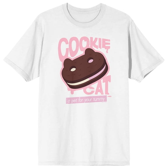Steven Universe Cookie Cat A Pet For Your Tummy Adult White Crew Neck Short Sleeve T-shirt - Large