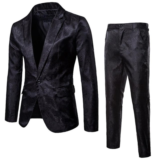 Yynuda Vestido de fiesta de 2 piezas para hombre Traje con solapa con muesca y un botón con estampado de textura oscura brillante (blazer + pantalón)