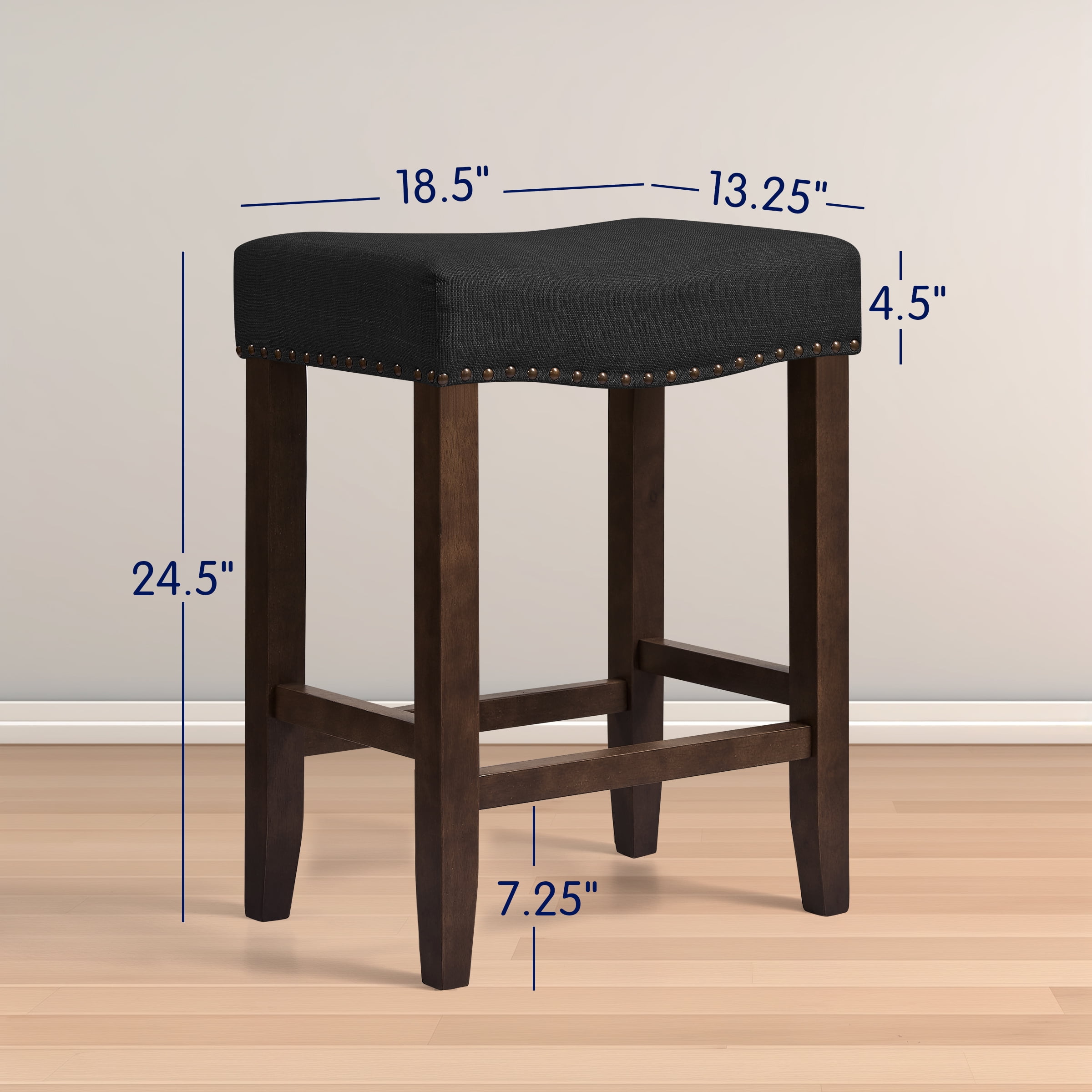Subrtex 24" Backless Bar Stool, Wood Upholstered Counter Stool for Kitchen, Set of 2, Black