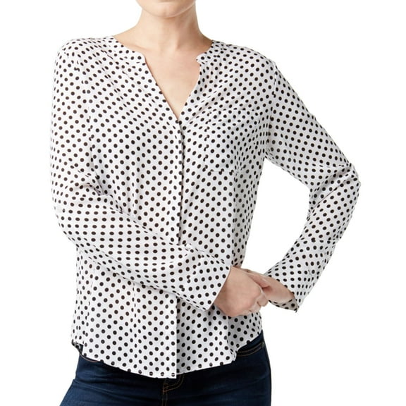 I.N.C Womens Polka Dot Button Up Shirt, White, Juniors, X-Large