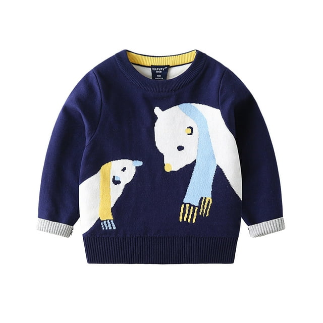 QUDDERR Chandail à Manches Longues pour Garçons Bébé Automne Hiver Motif Dessin Animé Col Rond 2-7 Ans