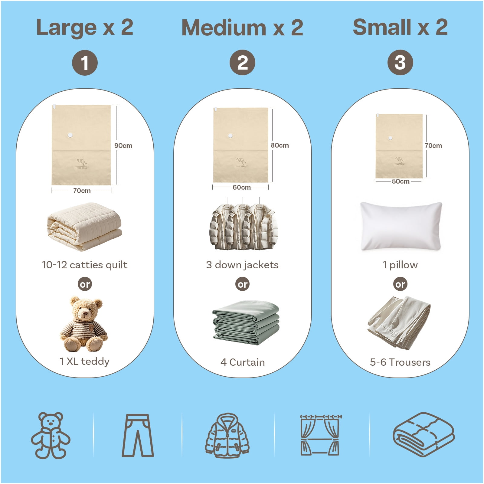 Vacuum Seal Storage Bags for Clothing & Travel (6 Pack S/M/L) – Reusable Space Saver Compression Bags for Moving & Long-Term Storage – Includes Hand Pump – Brown/Beige by MMOBIEL