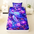 thumbnail image 3 of jejeloiu Neon Floral Sea Turtle Twin Sheets For Girls,Underwater Garden Flowers Bedding,Purple Pink,3pcs,1 Fitted Sheet and 1 Pillowcase, 3 of 6