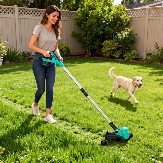 Memoryfield 20V Cordless String Trimmer, 12" Grass Cutter with 2.0Ah Battery, Lawn Edger Tool, Blue