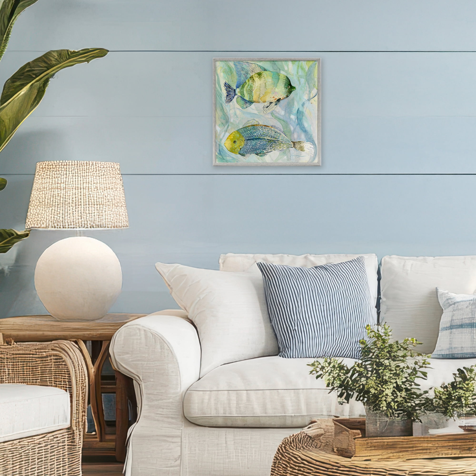 Stupell Industries Sweet Fish Duo Blue Green Gray Framed Giclee Art, design by Lorenzo Collective