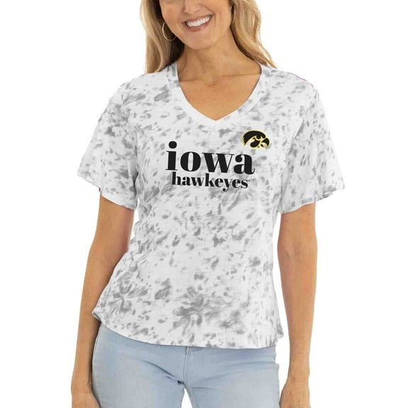 Women's Gray Iowa Hawkeyes Faye Ruffle V-Neck T-Shirt