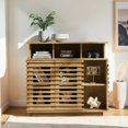 thumbnail image 3 of Tcbosik Small Storage Cabinet with 2 Sliding Doors, 36.1" Farmhouse Buffet Sideboard with Adjustable Shelf, Credenza for Dining Room, Kitchen, Entryway, Easy Assembly, Natural, 3 of 8