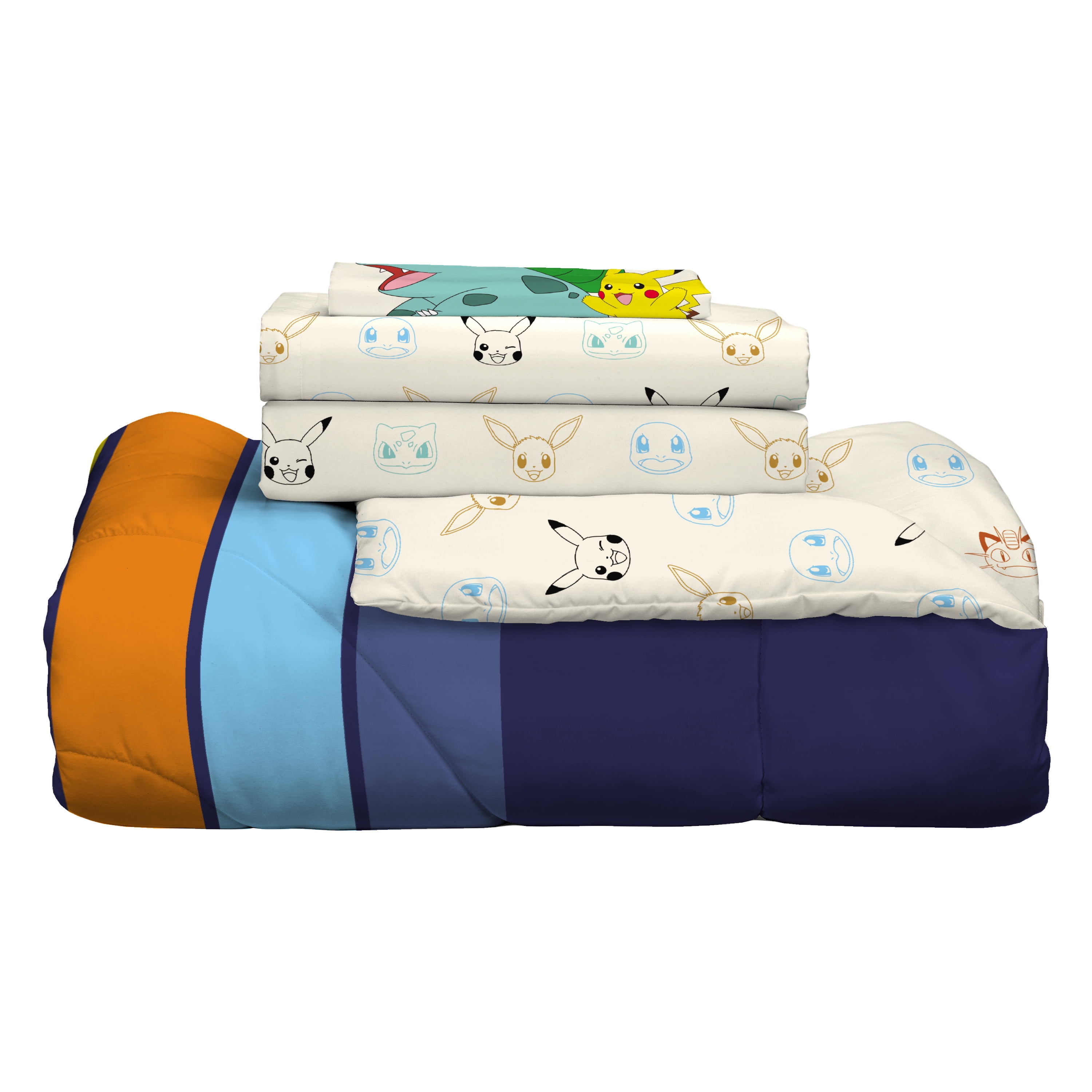 Pokemon Kids 5 Piece Reversible Comforter, Pillowcase, and Sheet Set, Full