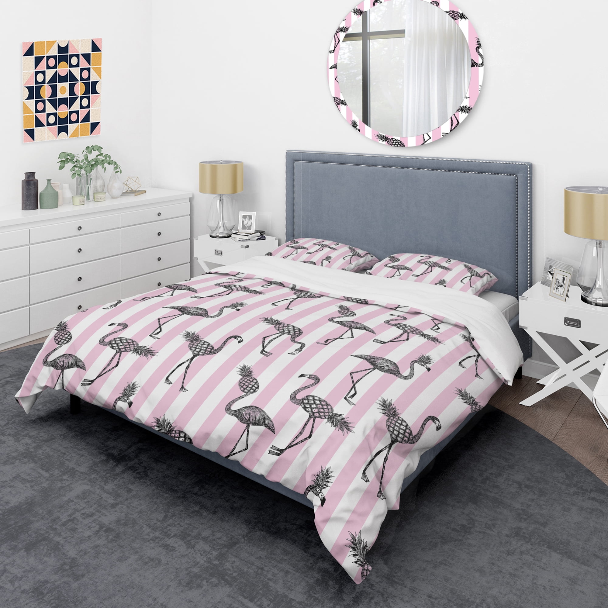 Designart 'Flamingo on Pink' Mid-Century Modern Duvet Cover Set