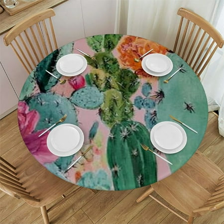 

Autua Cactus Flowers Round Tablecloth 100% Polyester with Elastic Edge for Outdoor Picnic Camping and Indoor Kitchen Dining Party 42 -46