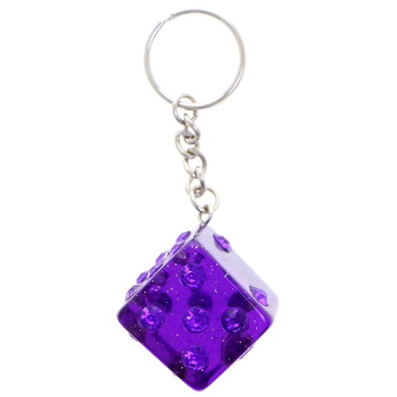 Glitter Dice Split-Ring-Keychain Purple/Silver-Tone