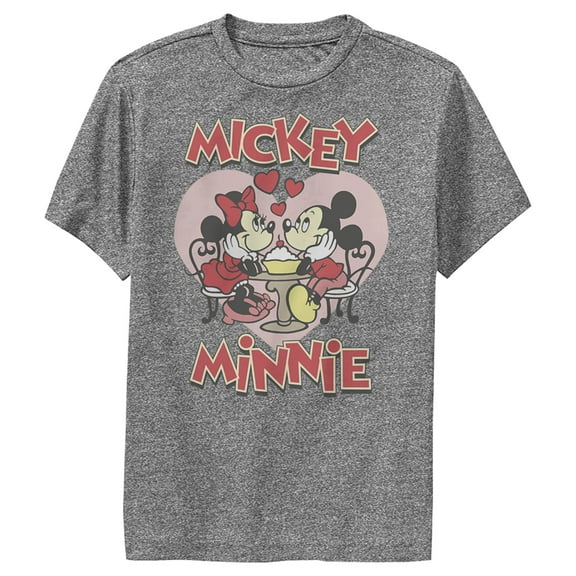 Boy's Mickey & Friends Mickey and Minnie Share a Sundae Performance Graphic Tee Charcoal Heather Large