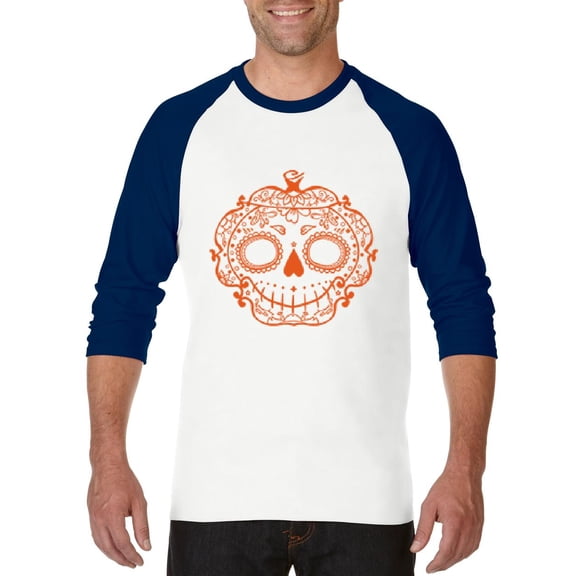MmF - Mens Raglan Sleeve Baseball T-Shirts - Halloween Sugar Pumpkin