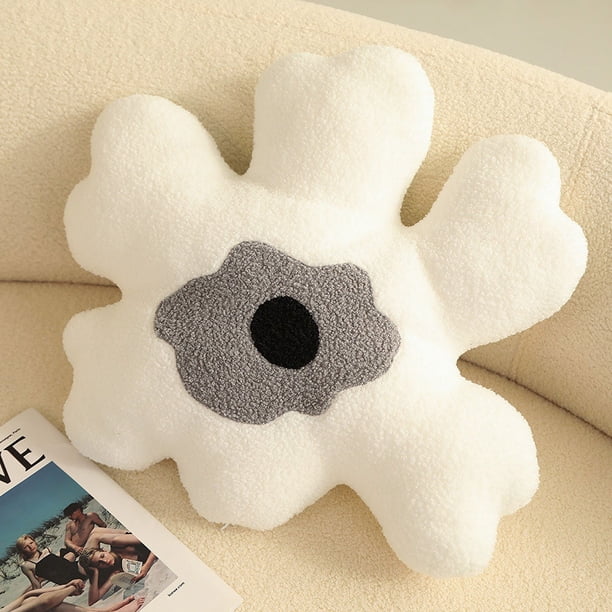 Cojín de peluche con forma de flor, relleno de esponja, suave y grueso, decorativo para sofá, blanco y gris.