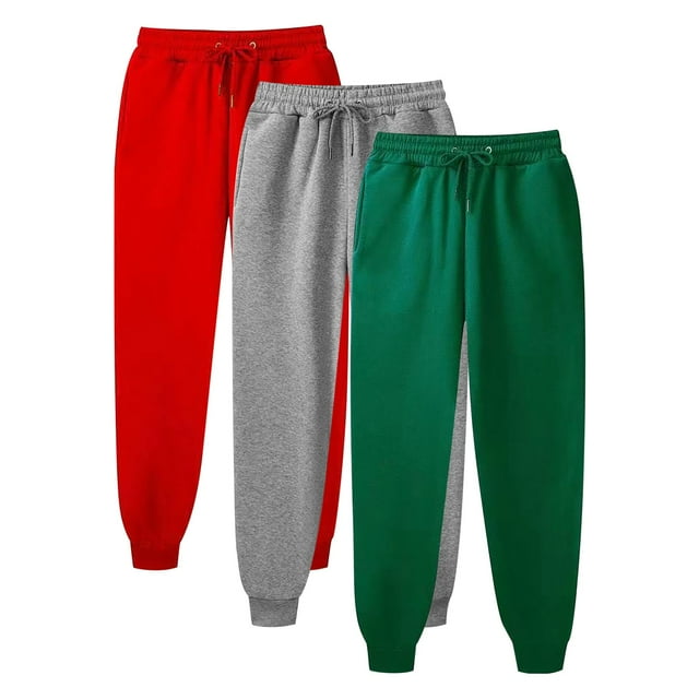 Dealovy 3pc Womens Sweatpants Elastic High Waisted Jogger Pants Lined Drawstring Running Trousers with Pockets