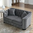 thumbnail image 2 of Chesterfield Velvet Loveseat Sofa, Modern Upholstered Couch with 2 Pillows, Leisure Lounge Sofa for Living Room, Bedroom, Apartment, Office, Grey, 2 of 9