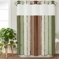 thumbnail image 3 of Sage Green No Hook Shower Curtain Waterproof,Bathroom Curtains with Snap in Liners and See Through Top Window,Farmhouse Wood Grain Vintage Brown Striped Hotel Style Bathtub Curtains Shower 48"Wx72"L, 3 of 8