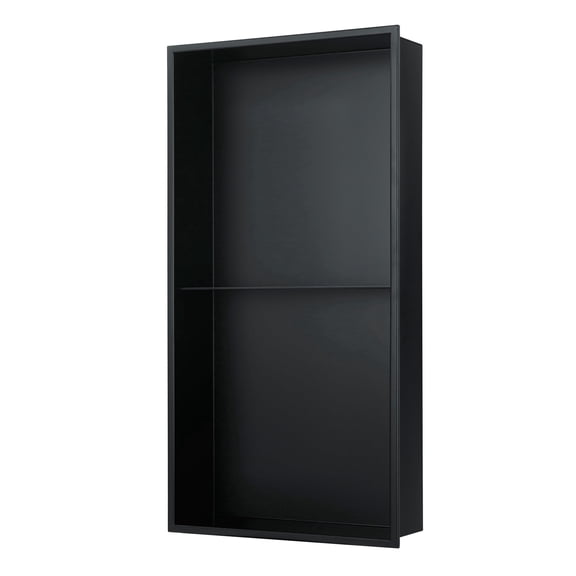 12-in x 24-in Ultra-thin Frame Recessed 2-Section Stainless Steel Shower Niche Matte Black