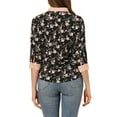 thumbnail image 3 of Allegra K Women's Bow Tie Neck Contrast Trim 3/4 Sleeve Floral Blouse, 3 of 6