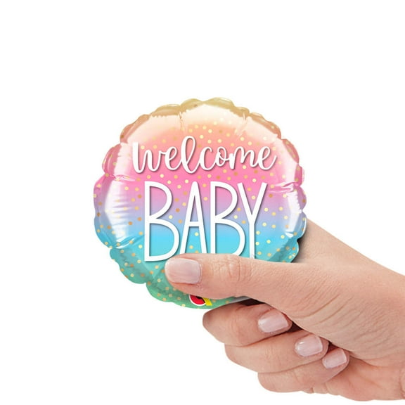 4 inch Welcome Baby Rainbow Confetti Mini Shape (Air-Fill Only) Foil Mylar Balloon - Party Supplies Decorations