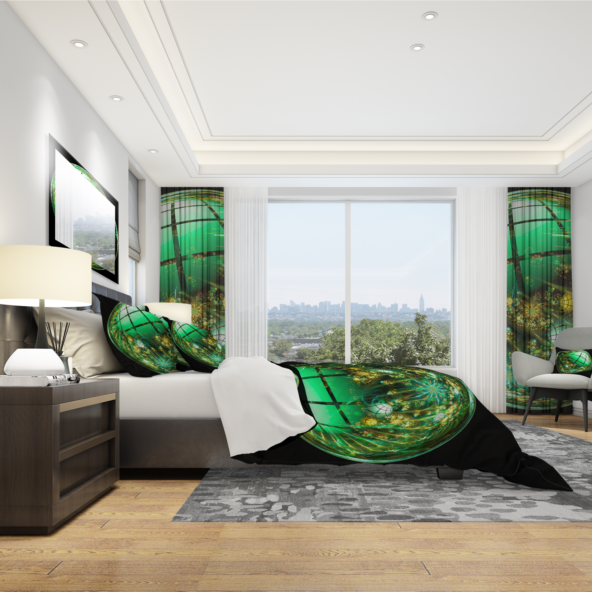 Designart 'Bright Green Fractal Sphere' Modern & Contemporary Duvet Cover Set