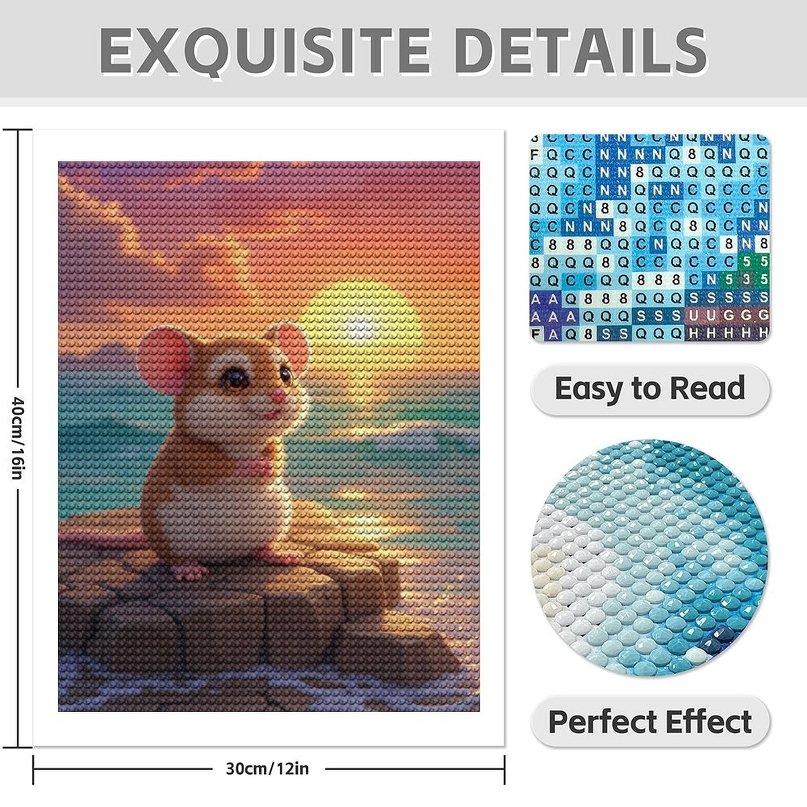 Diamond Art Kit for Adults, Mouse Sunset Ocean Rock Cute Diamond Painting for Adults Beginners, 5D DIY Diamond Art Painting Kits, Colorful Diamond Painting Craft for Home Decor 12x16